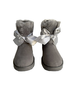 UGG GITA BOW MINI SEAL GREY GRAY SUEDE SHEARLING LINED Boot US 11