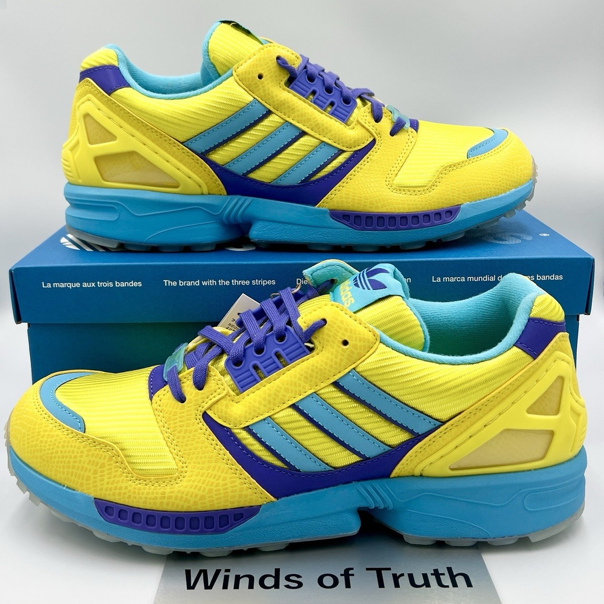 atmos × adidas Originals ZX8000 Ura Yellow Blue JQ2580 Men's Size