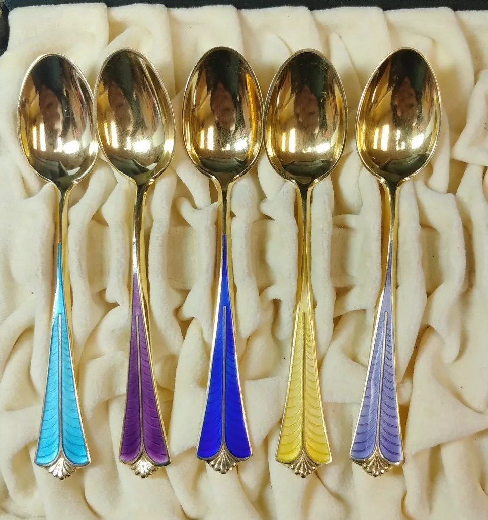 David Andersen Norway Sterling Silver & Colorful Enamel Demitasse