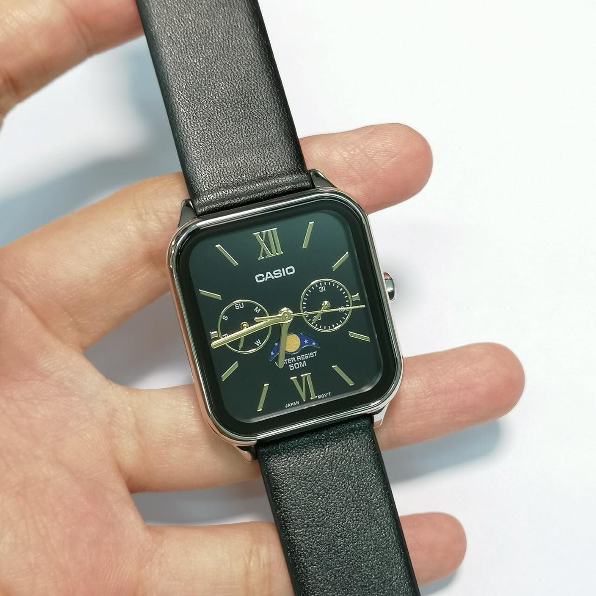 Casio MTP-M305L-1A2 Black Analog Moon Phase Classic Lunar Design