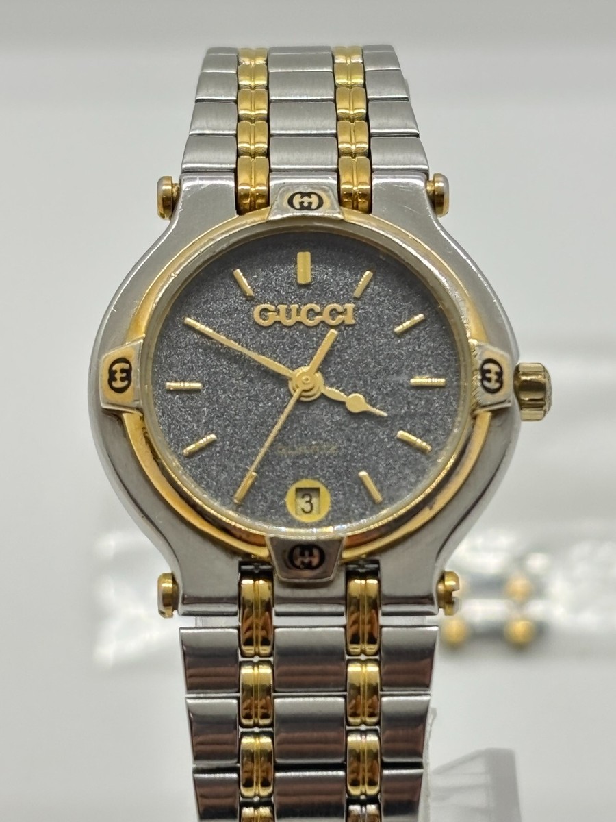 Exc+5] Gucci 9000L 25mm Watch Quartz Women's Black Gold Silver