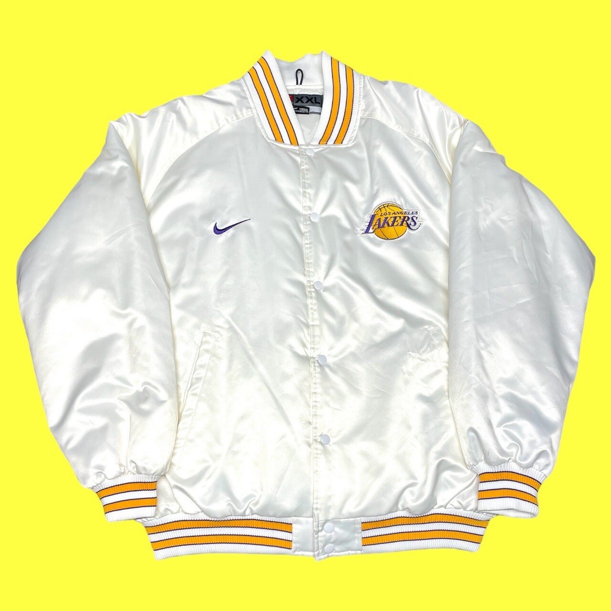 Vintage NBA Nike LA Los Angeles Lakers White Satin Bomber Jacket