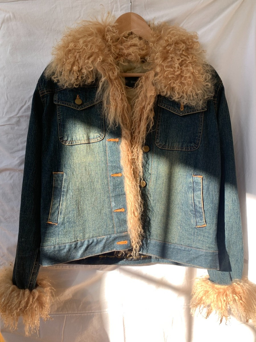 Y2K Damselle New York Denim Jacket with Fur Collar and Sleeves