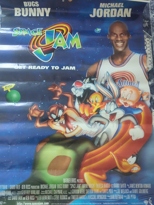 Vtg- Space Jam 1996 Original Movie Poster 40x27” featuring Michael