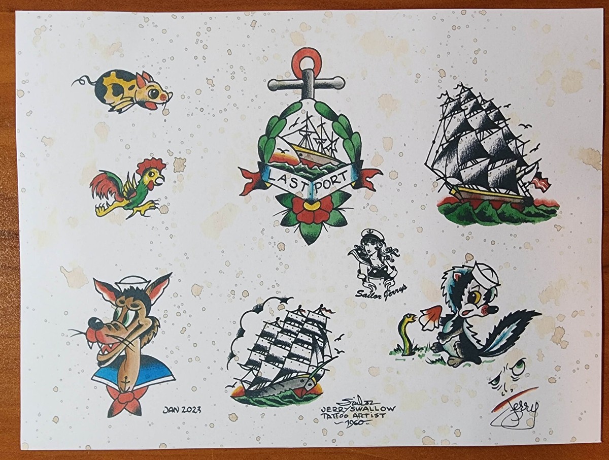 Sailor Jerry Swallow Traditional Vintage Style Tattoo Flash Sheet