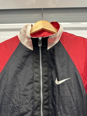 Vintage 90s Nike Nylon Windbreaker Jacket White Tag Size Med Red