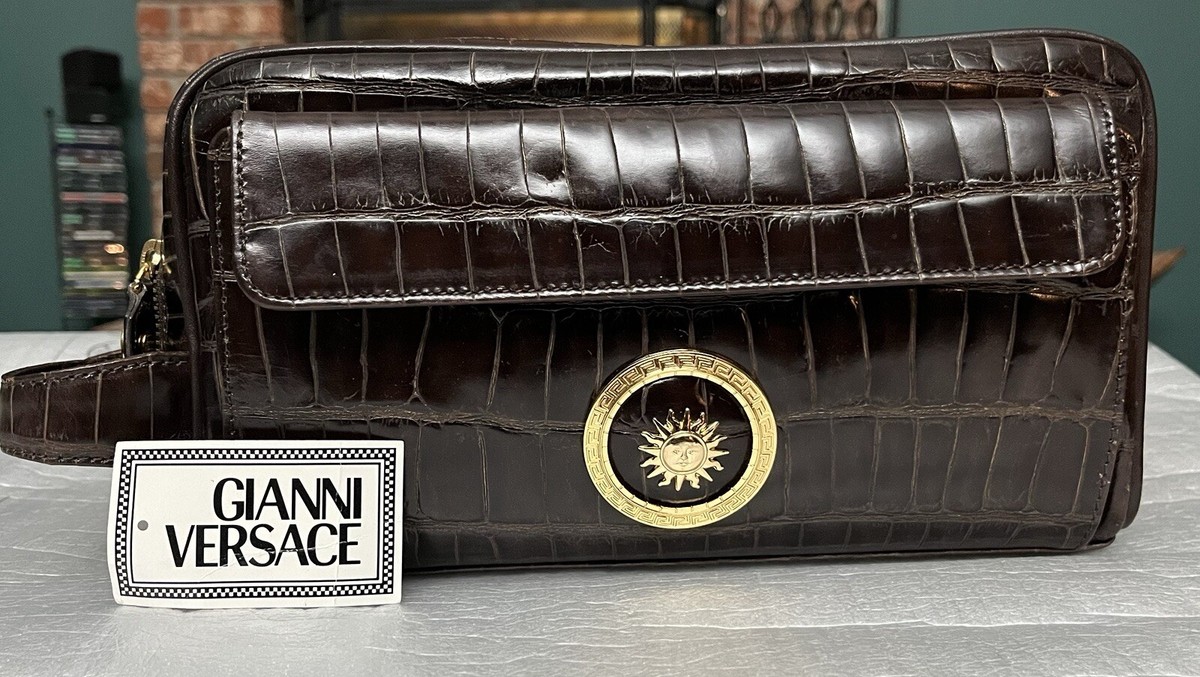 Gianni Versace Embossed Leather Vanity Toiletry Bag Brown handbag