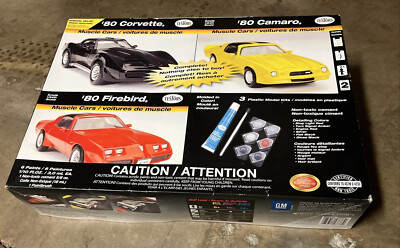 Testors 3 Model Car Kits Set 80 Corvette Firebird & Camaro 1/24