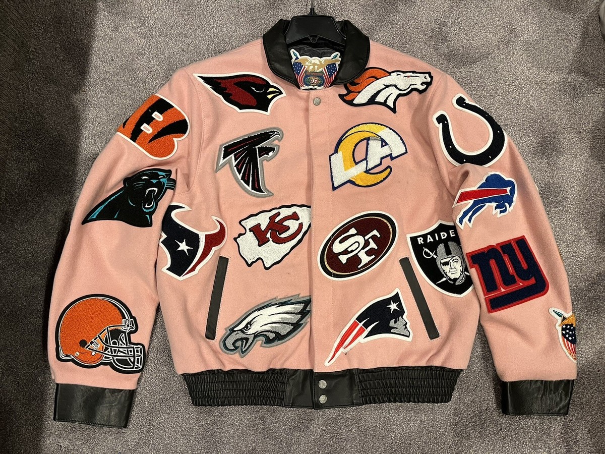 Jeff Hamilton NFL Collage Patches Wool & Leather Signed Jacket
