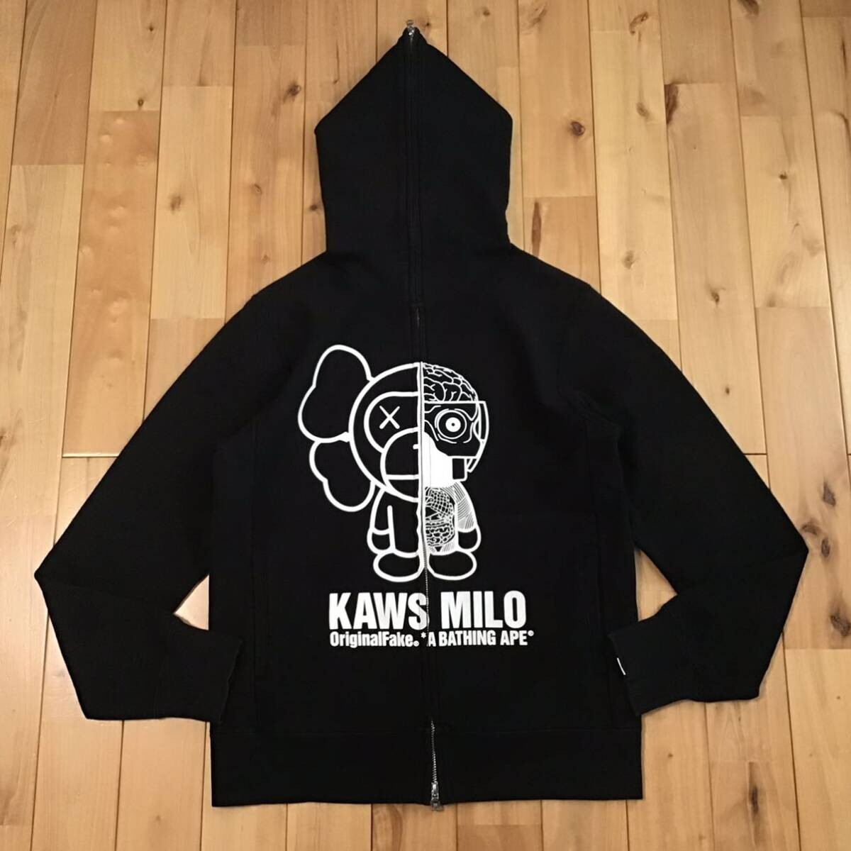 BAPE × original fake × kaws milo full zip hoodie NIGO Black A