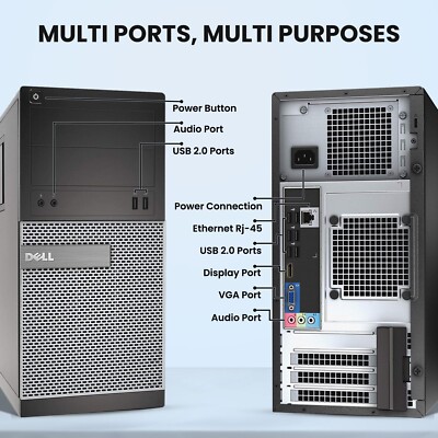 Dell 3020 Desktop PC Computer Tower Intel i5-4th 16GB 500GB HDD Wi