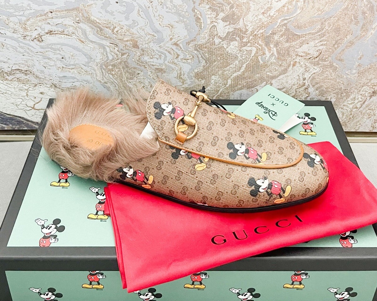 Gucci Disney Mini Vintage GG Monogram Mickey Mouse Fur Princetown