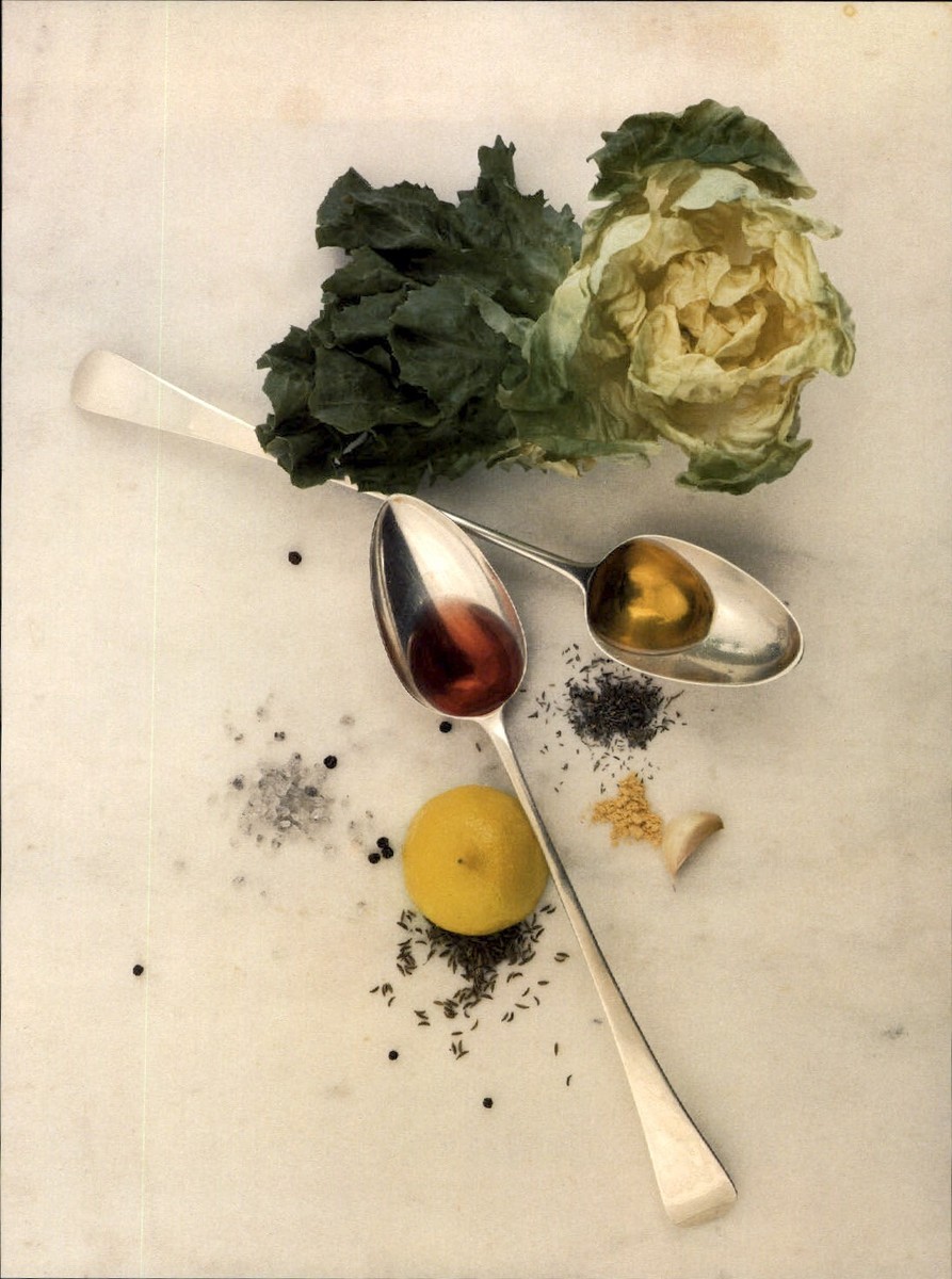 1984 Irving Penn Kitchen Still Life Herbs Lemon Oils Art Photo