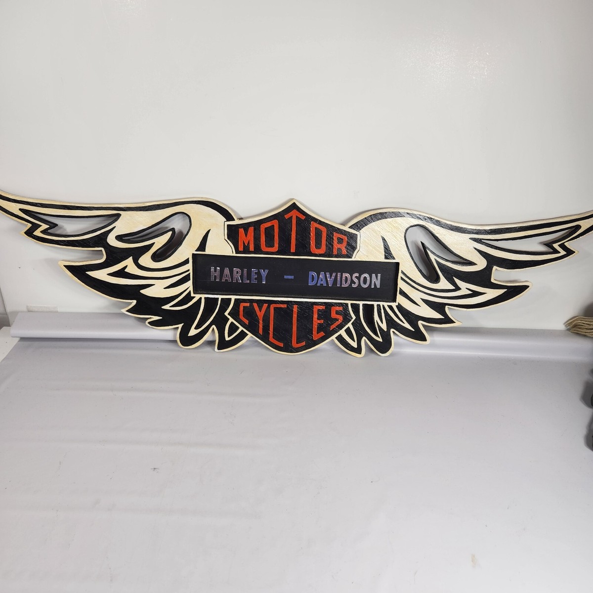 Harley Davidson Motorcycle Wooden Wall Hanging Hand Carved Plaque