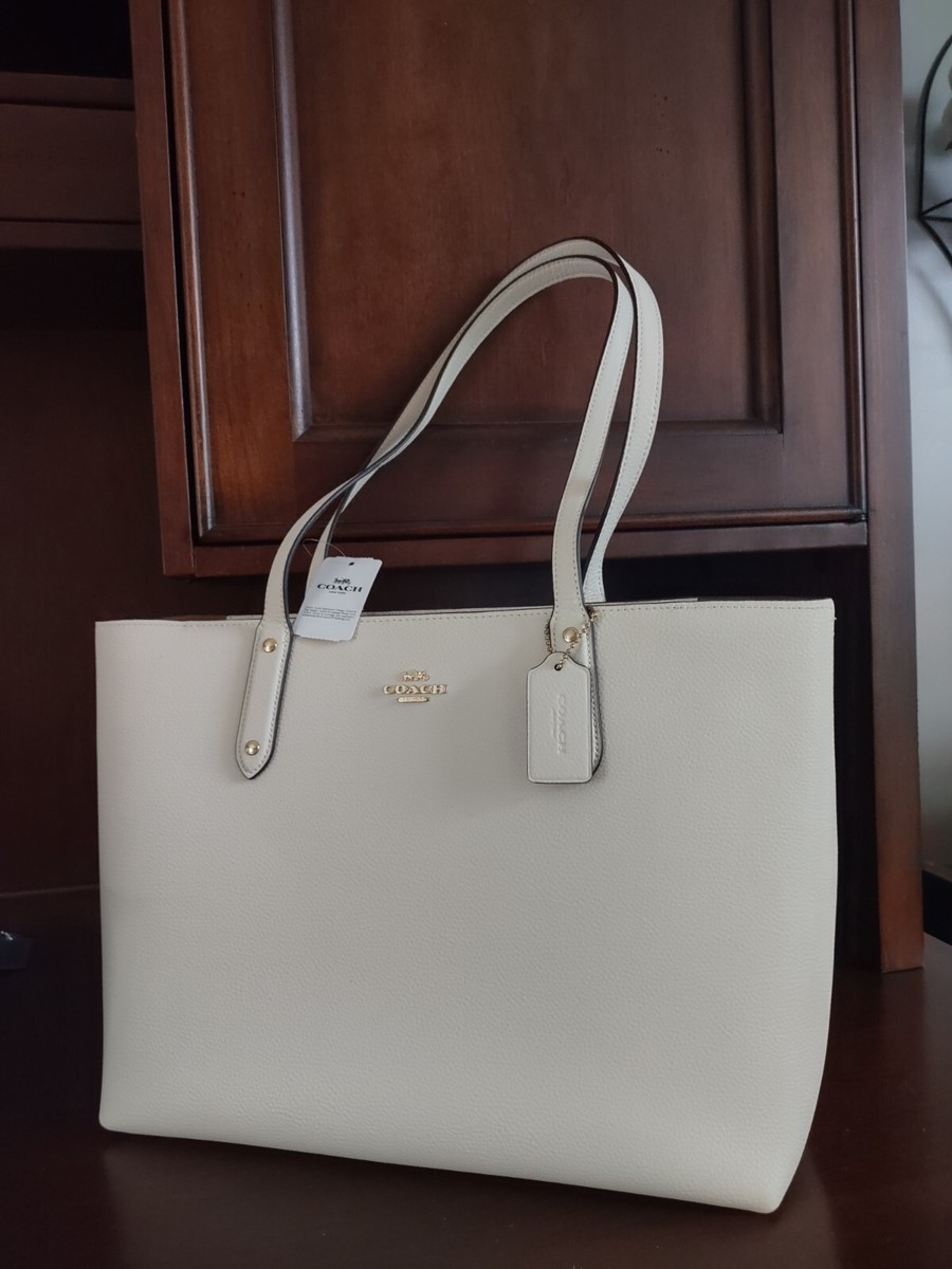 Coach 69424 White Chalk Pebbled Leather Central Tote Shoulder Bag
