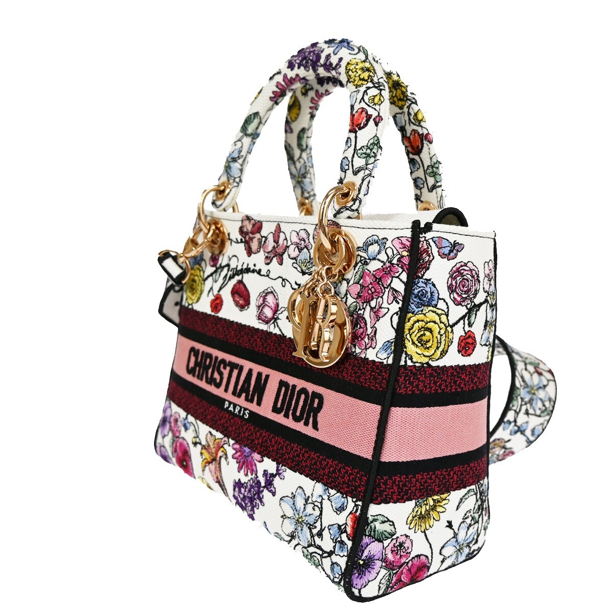 CHRISTIAN DIOR Lady D-Lite Florilegio Embroidery 2Way Hand Bag