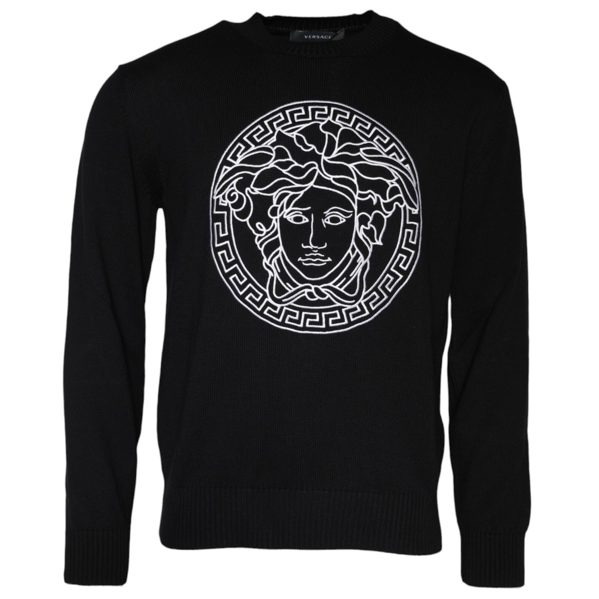 VERSACE Sweater Black Medusa Embroidery Crew Neck Pullover IT50
