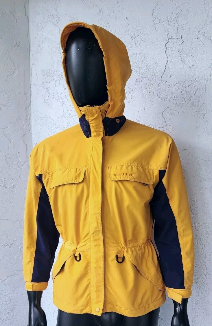Vintage Mont-bell Hooded Shell Jacket Coat Nylon Full Zip Yellow