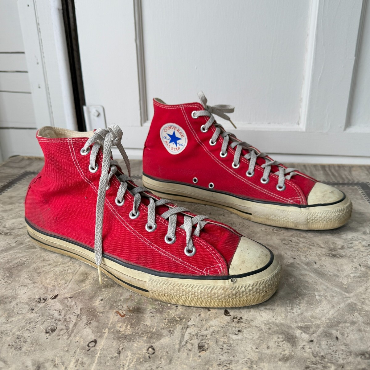 Vintage 1980s Converse Hi Tops Red Made in USA Box Logo Chucks