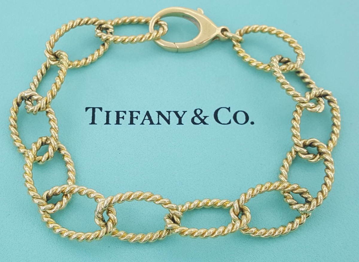 Tiffany & Co. 18k Yellow Gold Braided Oval Link Bracelet 28.8
