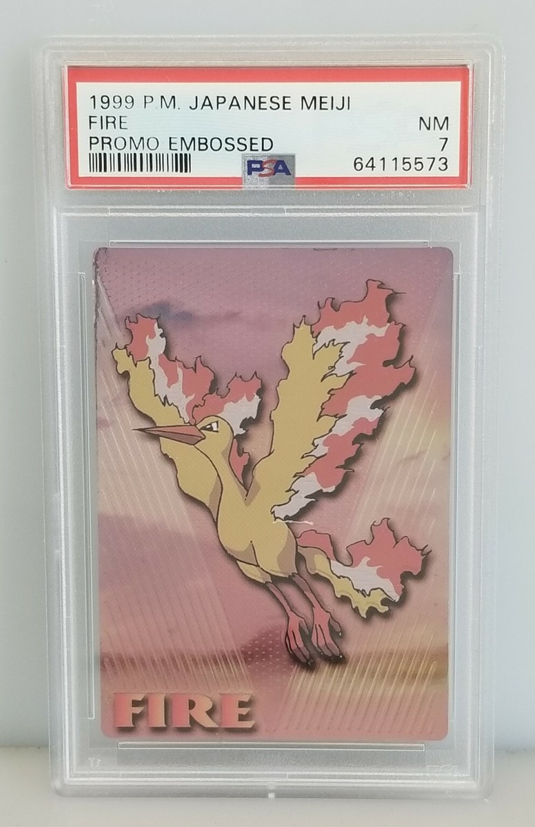 1999 Pokémon Japanese Meiji Fire (Moltres) Promo Embossed Card PSA