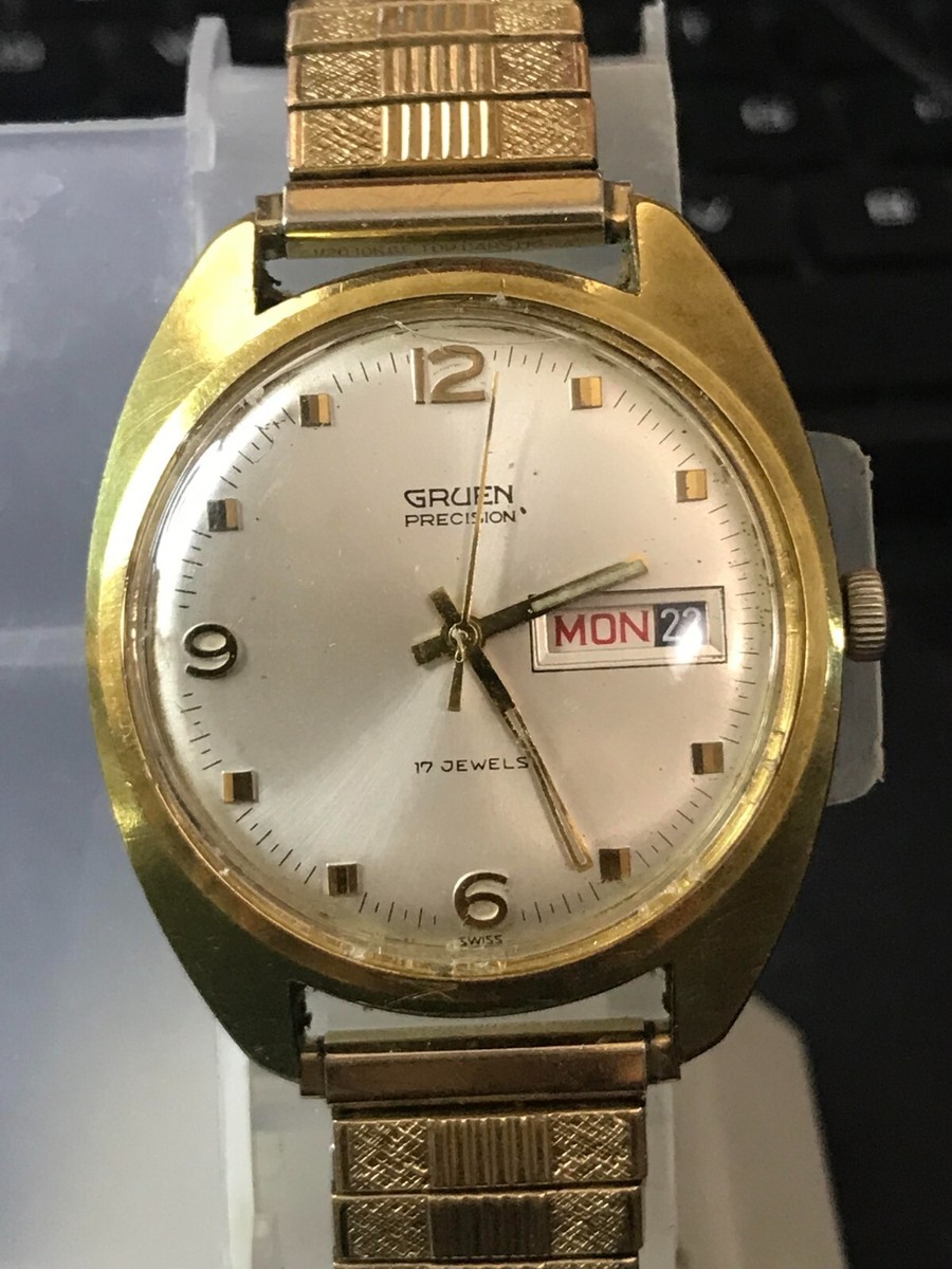 GRUEN PRECISION SWISS MADE 17 Jewels GOLDEN DAY/DATE MEN'S WATCH