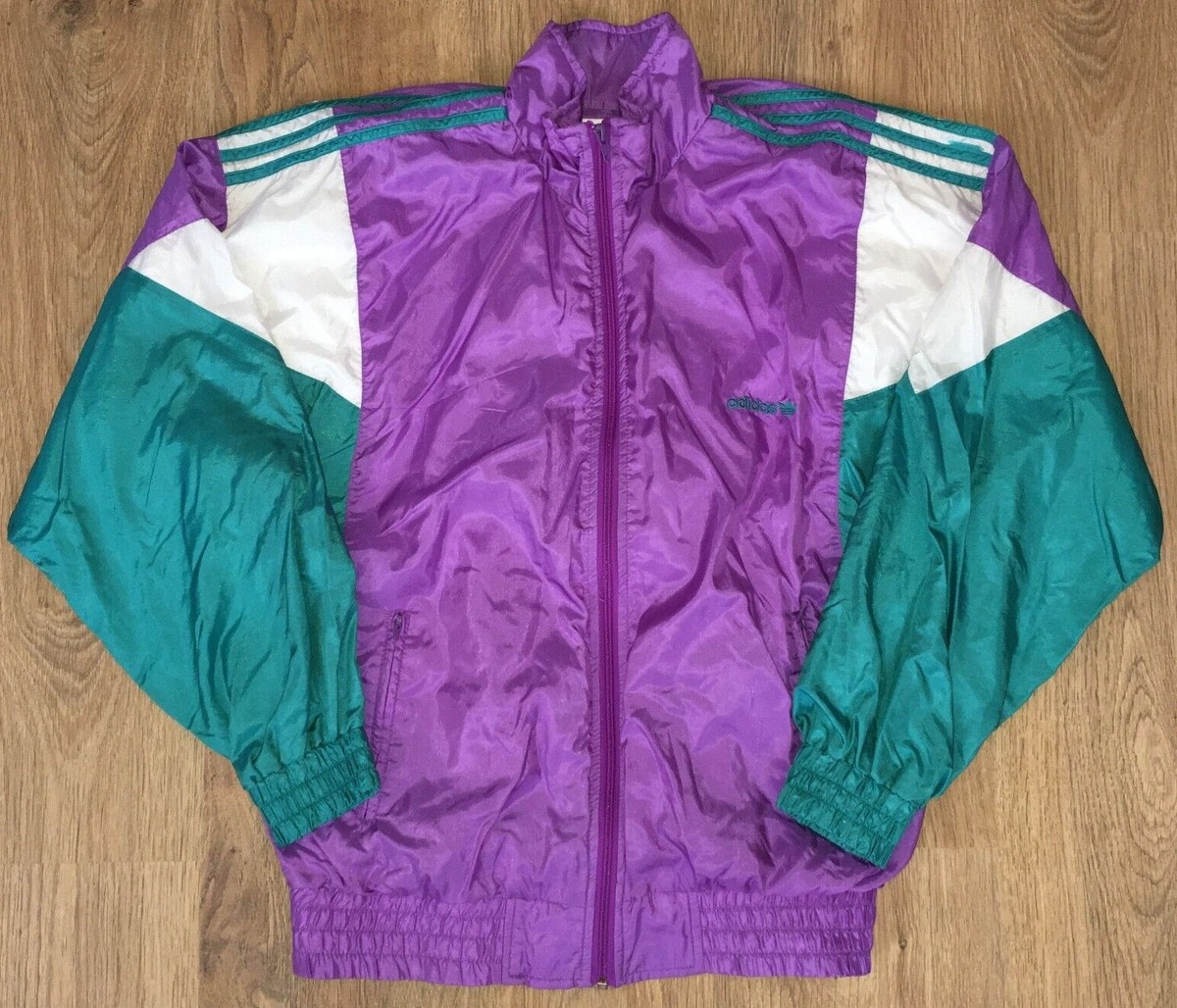 Adidas mens vintage 90s Purple Green Nylon Track Tracksuit Top