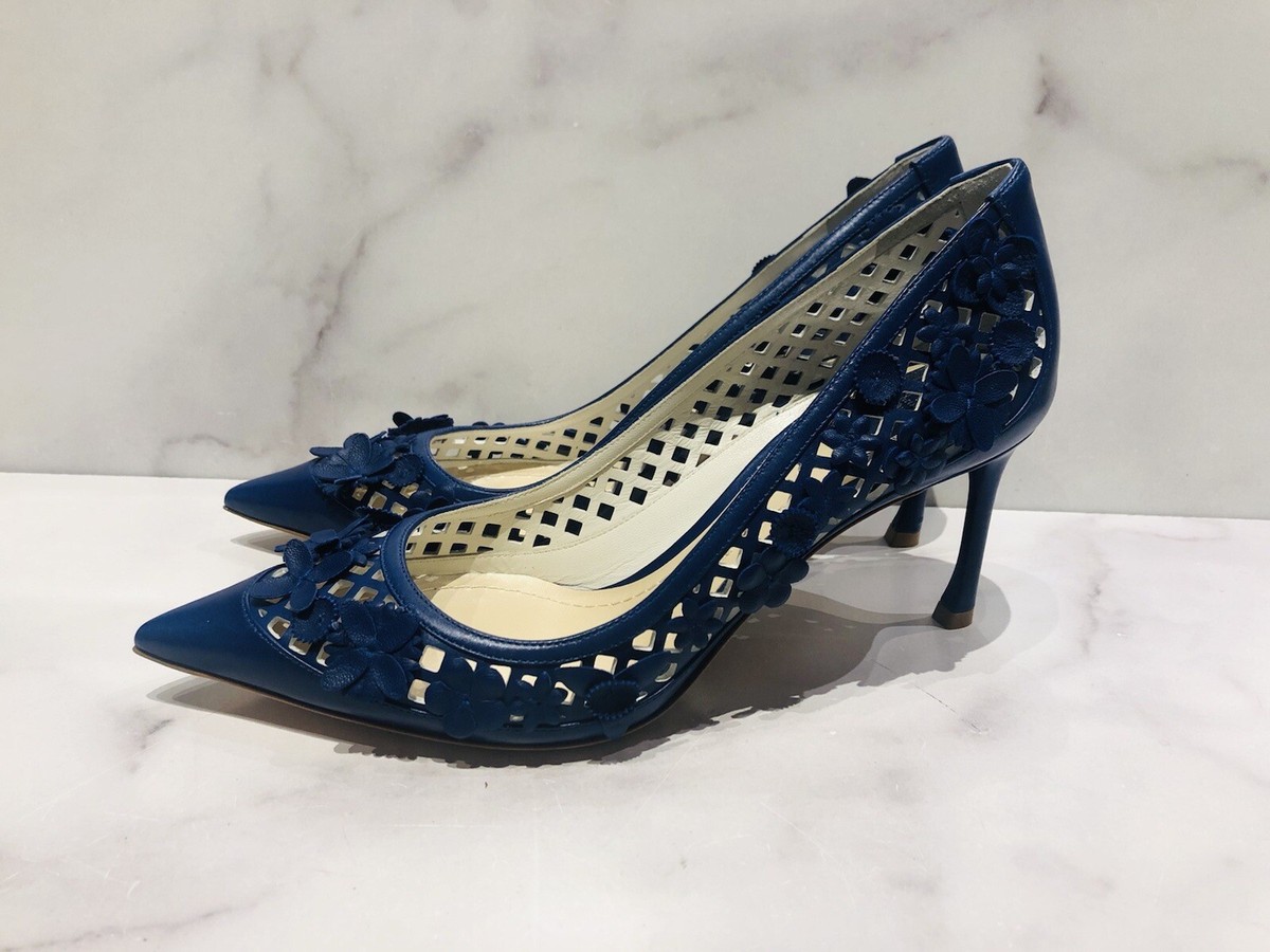 DIOR Floral Day Blue Appliqué Leather Flower Perforated Heels