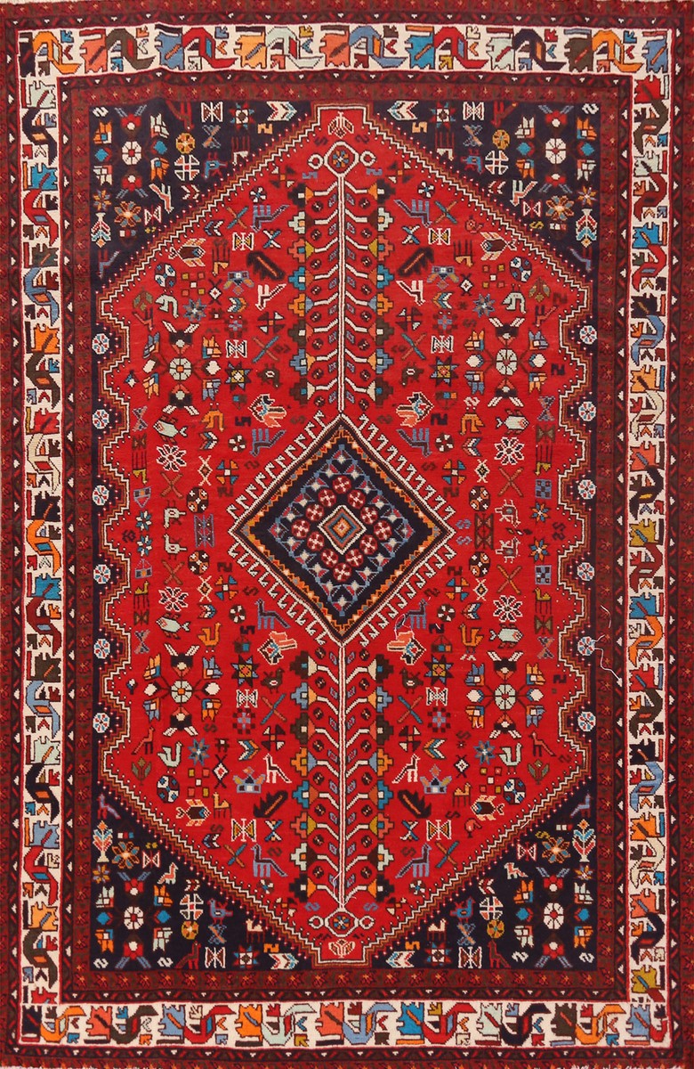 Tribal Red/ Ivory Geometric Traditional Vintage Rug 7x10 ft Hand