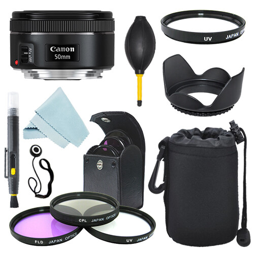 Canon EF 50mm f/1.8 STM Lens + Lens Hood + Filter Kit + Case +