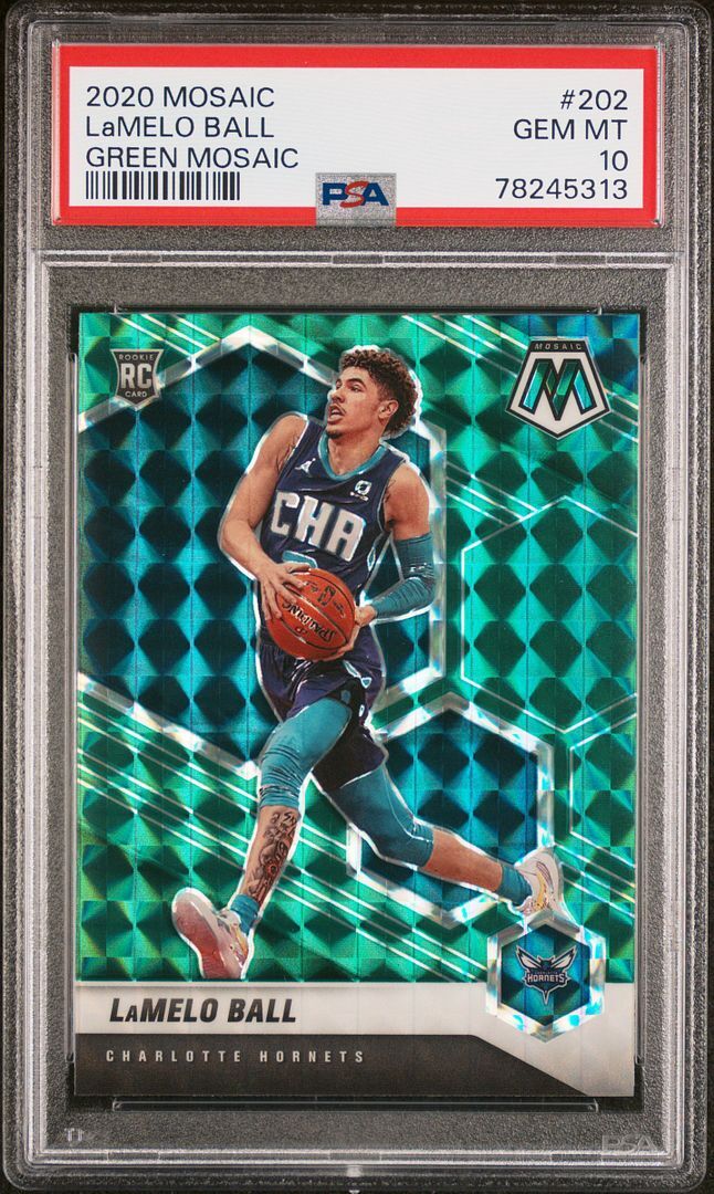 2020-21 Panini Mosaic NBA LaMelo Ball #202 Green Mosaic Rookie PSA
