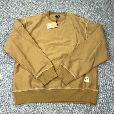 Stussy Contrast Stitch Label Crew Mens XL Brown Sweatshirt NWT | eBay