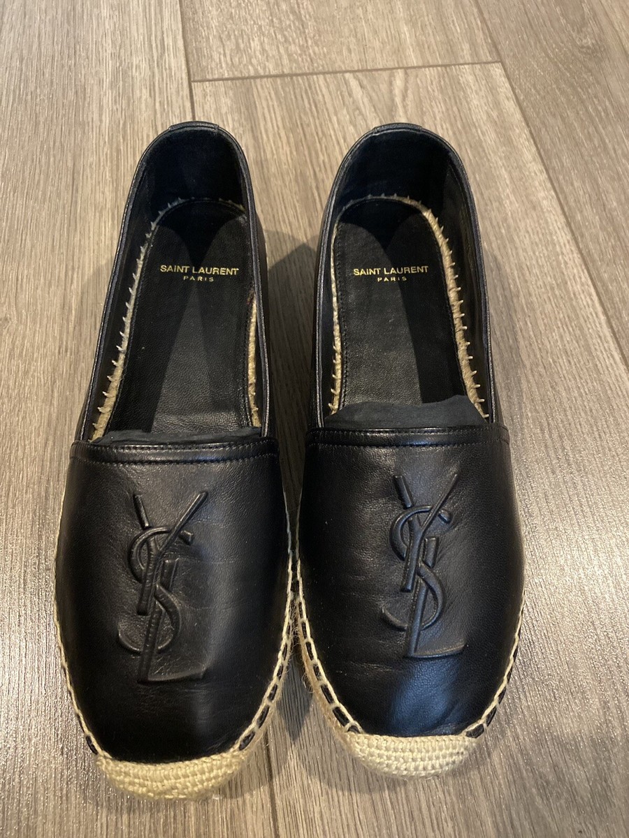 YSL Saint Laurent Black Leather Espadrille Flat Shoes (Size 37) | eBay