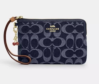 NWT Coach Corner Zip Wristlet In Signature Denim CZ452 | eBay