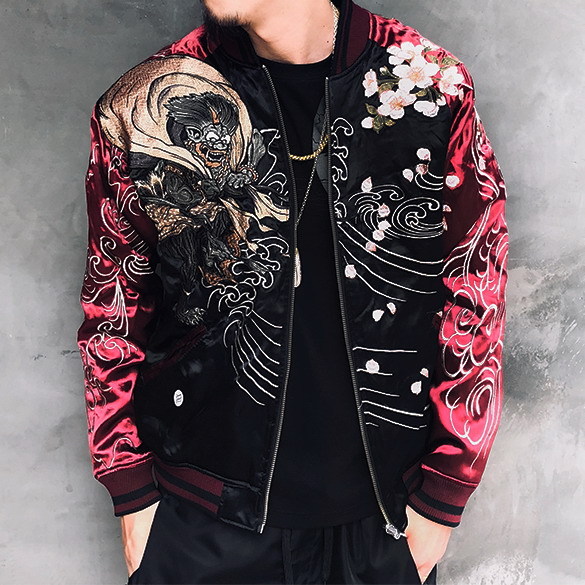 Mens Sukajan Souvenir Jacket Japanese Pattern Embroidery