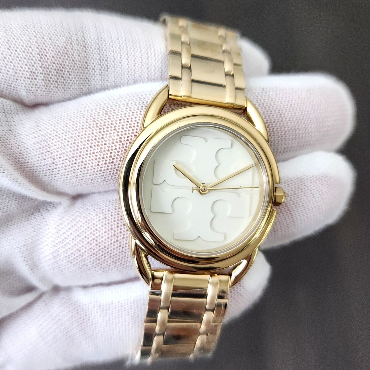 New Authentic Tory Burch Miller 32mm Case Gold Tone Bracelet Watch