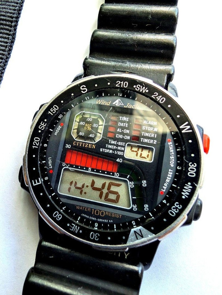 JDM 80's CITIZEN WIND JACK D060-086783 RARE Digital Chronograph