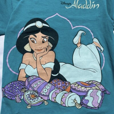 Vintage 90s Disney Aladdin Princess Jasmine Teal Graphic Youth Tee