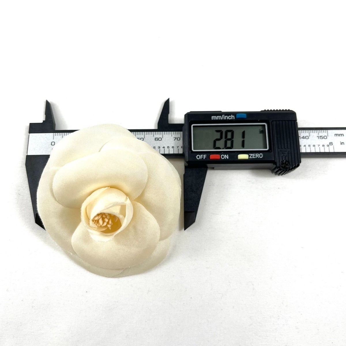 CHANEL Camellia Flower Brooch Corsage Satin Box Beige White