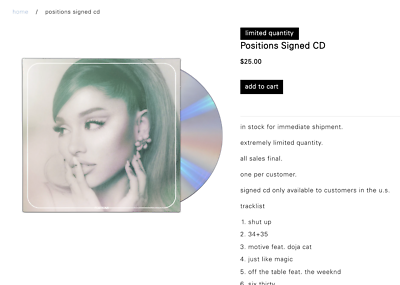 ARIANA GRANDE OFFICIAL SIGNED AUTOGRAPHED POSITIONS CD NEW SEALED