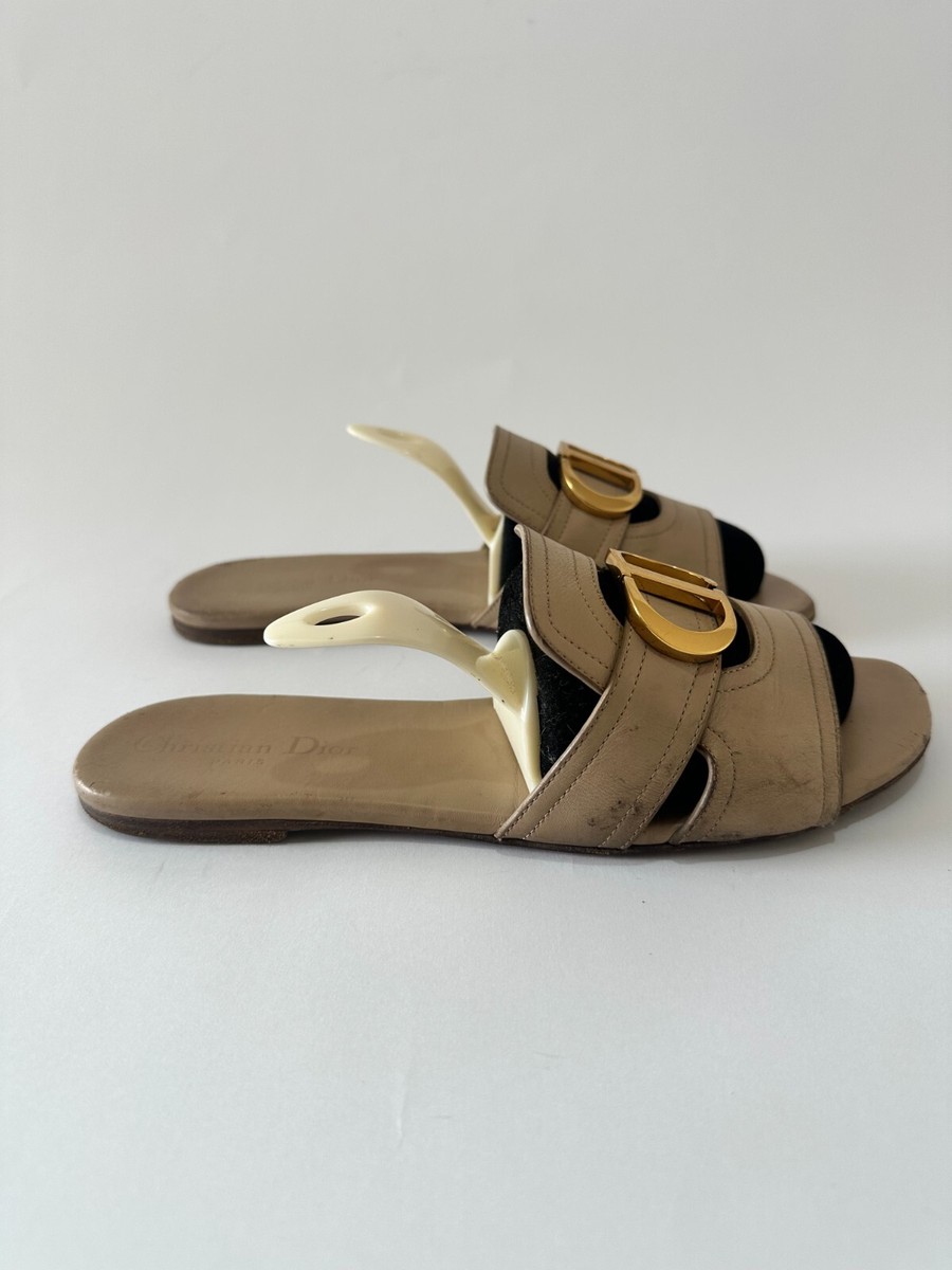 Dior Beige Leather 30 Montaigne Slide Flat Sandals Size 37 EU | eBay