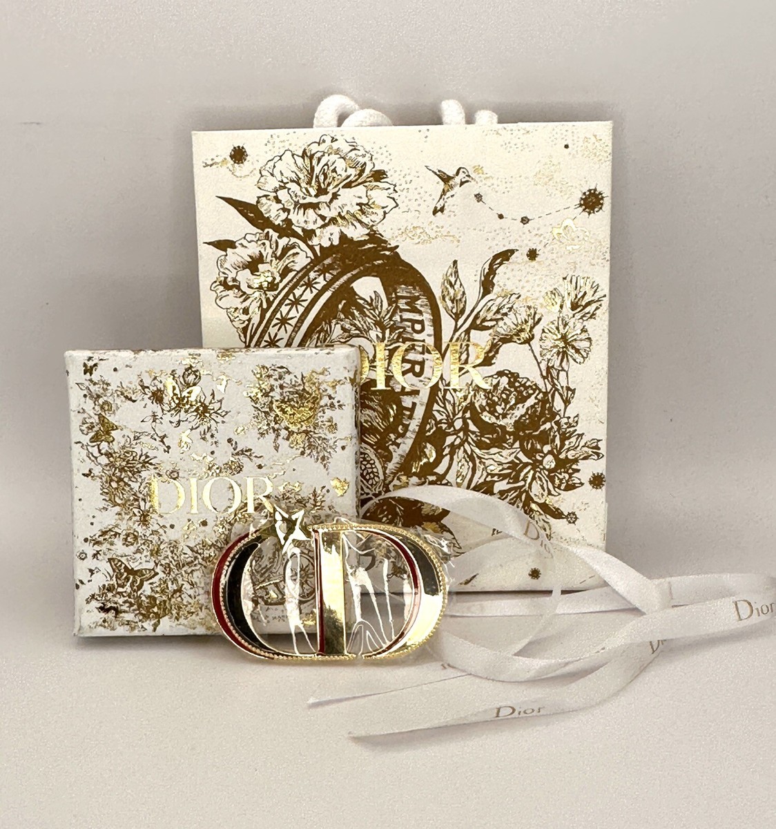 CHRISTIAN DIOR. CD Logo Gold Brooch Pin. VIP GIFT. W/Gift Bag