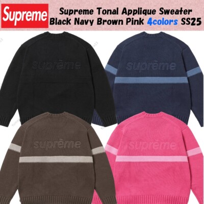 Supreme Tonal Applique Sweater Black Navy Brown Pink 4colors SS25