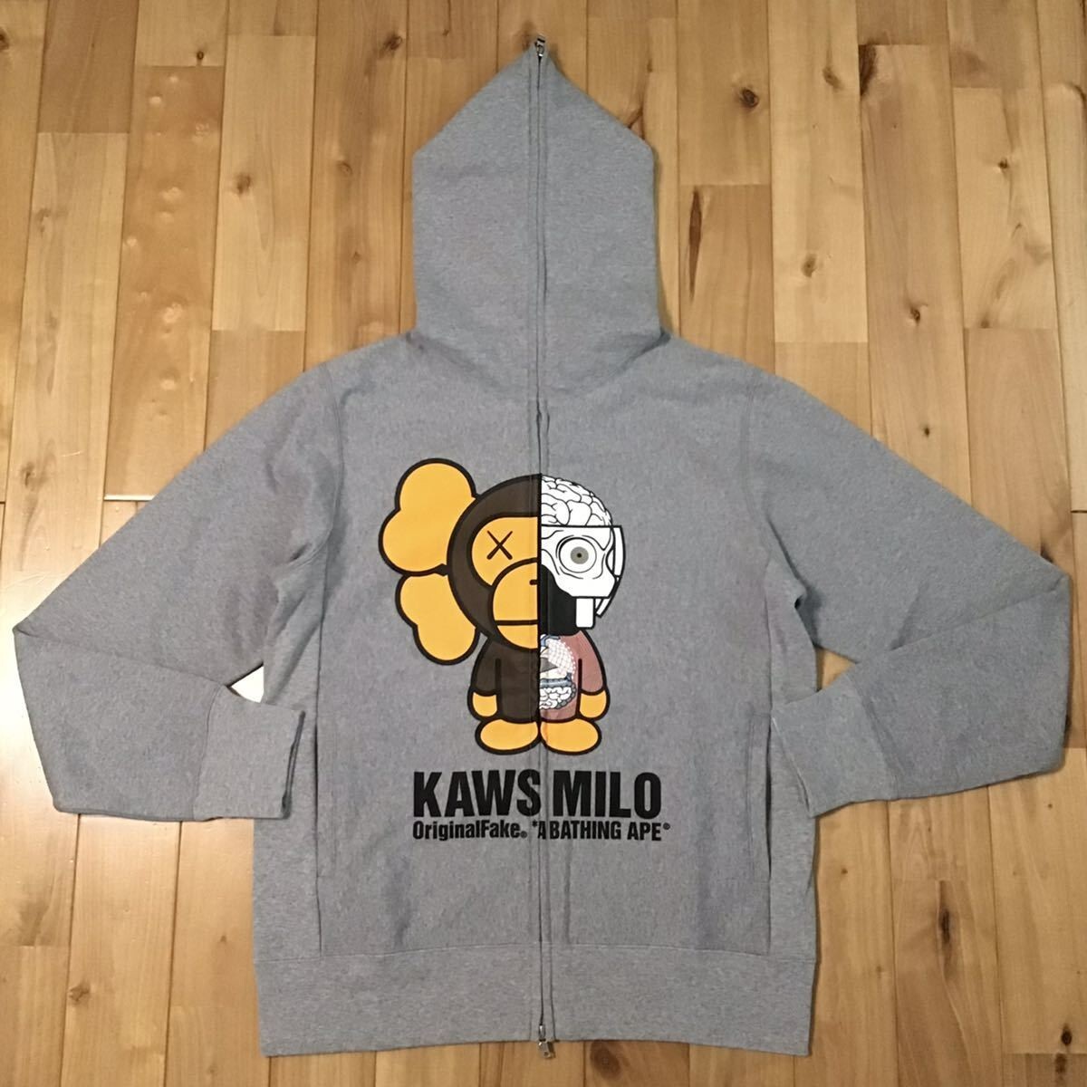 BAPE × original fake × KAWS milo full zip hoodie NIGO Gray A