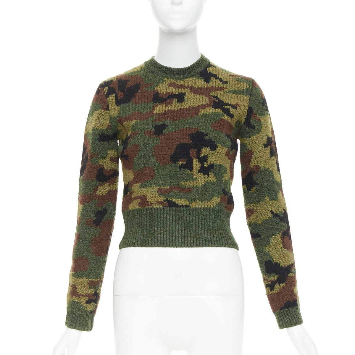 MIU MIU 2019 green brown wool camouflage cropped sweater pullover