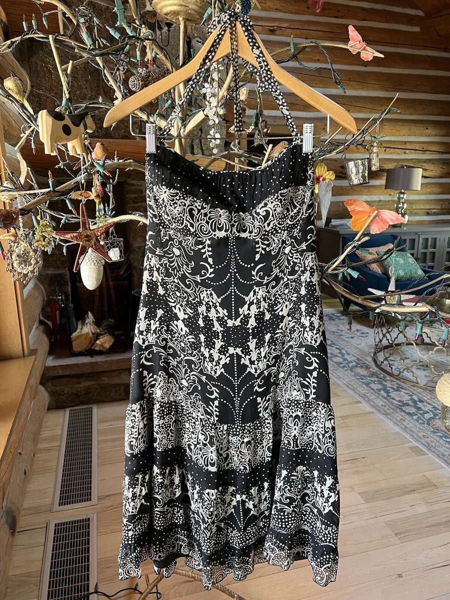 Anna Sui for Anthropologie Vintage, Silk Halter Dress Black/White
