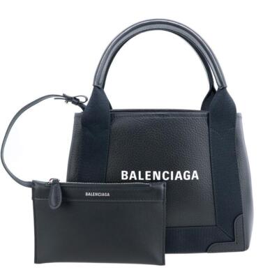 Balenciaga Shoulder Bag Leather Genuine Navy Cabas Xs Black Tote