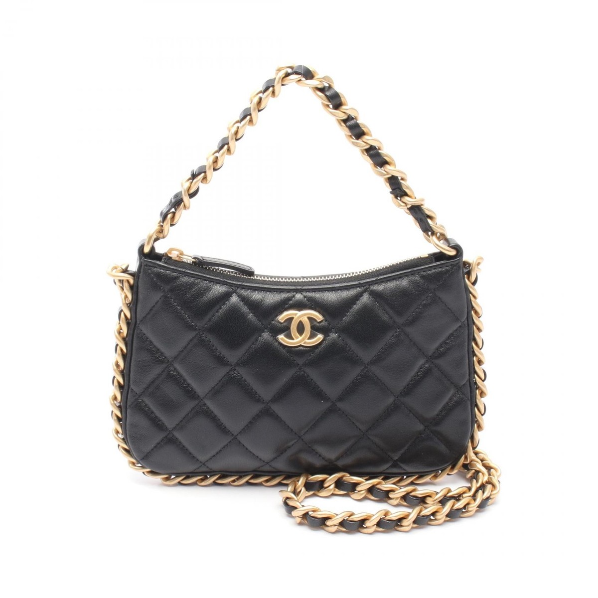 CHANEL Matelasse Chain Shoulder Bag AP3487 Lamb leather Black Used