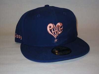 Stussy Peace Hat Cap Royal Blue Peach New Era 59Fifty 7 1/4 NEW