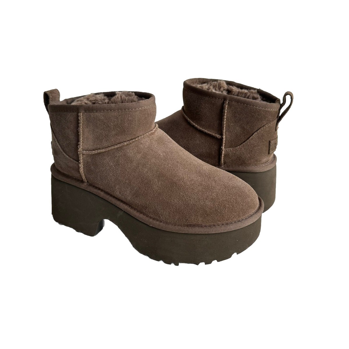 UGG CLASSIC ULTRA MINI NEW HEIGHTS HICKORY PLATFORM BOOTS US 8